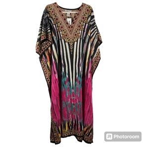 Winlar Kaftan Lounge Dress Zebra Vibrant Print NWT